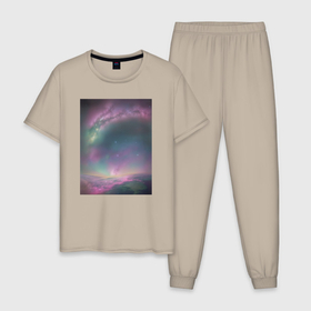 Мужская пижама хлопок с принтом Космическое пространство 2 в Кировске, 100% хлопок | брюки и футболка прямого кроя, без карманов, на брюках мягкая резинка на поясе и по низу штанин
 | 