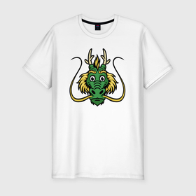 Мужская футболка хлопок Slim с принтом Морда зелёного дракона в Санкт-Петербурге, 92% хлопок, 8% лайкра | приталенный силуэт, круглый вырез ворота, длина до линии бедра, короткий рукав | 