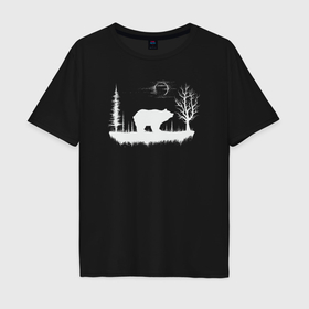 Мужская футболка хлопок Oversize с принтом Мишка в ночном лесу в Тюмени, 100% хлопок | свободный крой, круглый ворот, “спинка” длиннее передней части | 