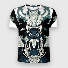 Мужская футболка 3D Slim с принтом Король драконов с узорами в Курске, 100% полиэстер с улучшенными характеристиками | приталенный силуэт, круглая горловина, широкие плечи, сужается к линии бедра | 