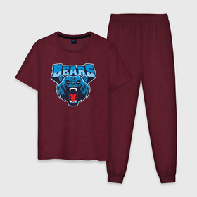 Мужская пижама хлопок с принтом Bears team в Санкт-Петербурге, 100% хлопок | брюки и футболка прямого кроя, без карманов, на брюках мягкая резинка на поясе и по низу штанин
 | 