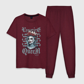 Мужская пижама хлопок с принтом Королева зомби вампиров на хэллоуин в Санкт-Петербурге, 100% хлопок | брюки и футболка прямого кроя, без карманов, на брюках мягкая резинка на поясе и по низу штанин
 | 