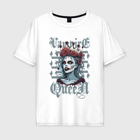 Мужская футболка хлопок Oversize с принтом Королева зомби вампиров на хэллоуин в Кировске, 100% хлопок | свободный крой, круглый ворот, “спинка” длиннее передней части | Тематика изображения на принте: 