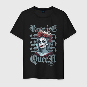 Мужская футболка хлопок с принтом Королева зомби вампиров на хэллоуин в Кировске, 100% хлопок | прямой крой, круглый вырез горловины, длина до линии бедер, слегка спущенное плечо. | Тематика изображения на принте: 