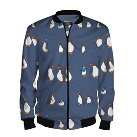 Мужской бомбер 3D с принтом Забавное семейство пингвинов в Санкт-Петербурге, 100% полиэстер | застегивается на молнию, по бокам два кармана без застежек, по низу бомбера и на воротнике - эластичная резинка | Тематика изображения на принте: 