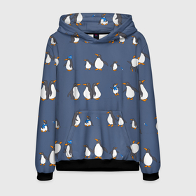 Мужская толстовка 3D с принтом Забавное семейство пингвинов в Тюмени, 100% полиэстер | двухслойный капюшон со шнурком для регулировки, мягкие манжеты на рукавах и по низу толстовки, спереди карман-кенгуру с мягким внутренним слоем. | 