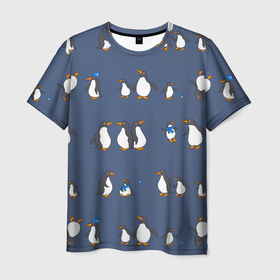 Мужская футболка 3D с принтом Забавное семейство пингвинов в Санкт-Петербурге, 100% полиэфир | прямой крой, круглый вырез горловины, длина до линии бедер | 