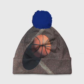 Шапка 3D c помпоном с принтом Мяч баскетбольный в Новосибирске, 100% полиэстер | универсальный размер, печать по всей поверхности изделия | 