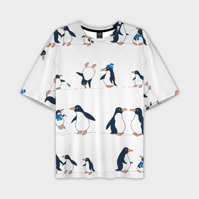 Мужская футболка oversize 3D с принтом Семейство пингвинов на прогулке в Петрозаводске,  |  | 