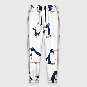 Мужские брюки 3D с принтом Семейство пингвинов на прогулке , 100% полиэстер | манжеты по низу, эластичный пояс регулируется шнурком, по бокам два кармана без застежек, внутренняя часть кармана из мелкой сетки | 