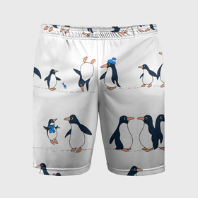 Мужские шорты спортивные с принтом Семейство пингвинов на прогулке в Кировске,  |  | 
