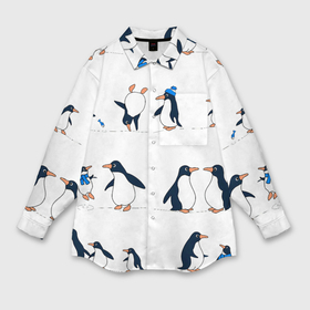 Мужская рубашка oversize 3D с принтом Семейство пингвинов на прогулке в Петрозаводске,  |  | 