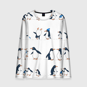 Мужской лонгслив 3D с принтом Семейство пингвинов на прогулке в Курске, 100% полиэстер | длинные рукава, круглый вырез горловины, полуприлегающий силуэт | 