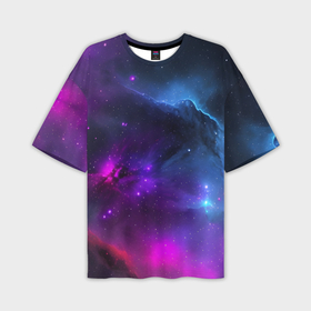 Мужская футболка oversize 3D с принтом Бескрайний космос фиолетовый в Санкт-Петербурге,  |  | Тематика изображения на принте: 