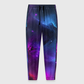 Мужские брюки 3D с принтом Бескрайний космос фиолетовый в Санкт-Петербурге, 100% полиэстер | манжеты по низу, эластичный пояс регулируется шнурком, по бокам два кармана без застежек, внутренняя часть кармана из мелкой сетки | 