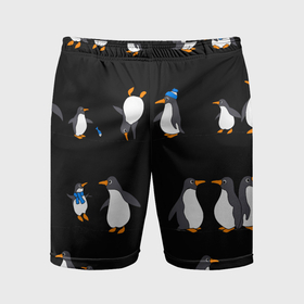 Мужские шорты спортивные с принтом Веселая семья пингвинов в Кировске,  |  | 