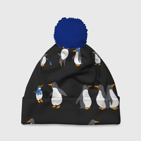 Шапка 3D c помпоном с принтом Веселая семья пингвинов в Петрозаводске, 100% полиэстер | универсальный размер, печать по всей поверхности изделия | 