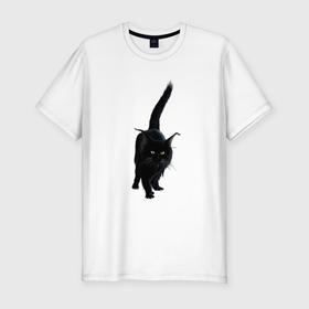 Мужская футболка хлопок Slim с принтом Чёрный пушистый котик , 92% хлопок, 8% лайкра | приталенный силуэт, круглый вырез ворота, длина до линии бедра, короткий рукав | 
