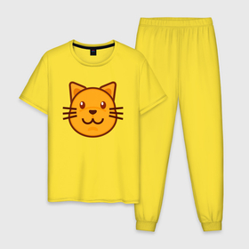 Мужская пижама хлопок с принтом Оранжевый котик счастлив в Петрозаводске, 100% хлопок | брюки и футболка прямого кроя, без карманов, на брюках мягкая резинка на поясе и по низу штанин
 | 
