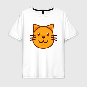 Мужская футболка хлопок Oversize с принтом Оранжевый котик счастлив в Санкт-Петербурге, 100% хлопок | свободный крой, круглый ворот, “спинка” длиннее передней части | 
