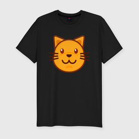 Мужская футболка хлопок Slim с принтом Оранжевый котик счастлив в Тюмени, 92% хлопок, 8% лайкра | приталенный силуэт, круглый вырез ворота, длина до линии бедра, короткий рукав | 