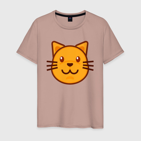 Мужская футболка хлопок с принтом Оранжевый котик счастлив в Белгороде, 100% хлопок | прямой крой, круглый вырез горловины, длина до линии бедер, слегка спущенное плечо. | 