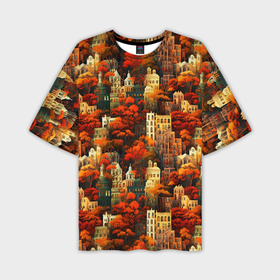 Мужская футболка oversize 3D с принтом Осенний вечерний город в Курске,  |  | Тематика изображения на принте: 
