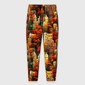 Мужские брюки 3D с принтом Осенний вечерний город в Тюмени, 100% полиэстер | манжеты по низу, эластичный пояс регулируется шнурком, по бокам два кармана без застежек, внутренняя часть кармана из мелкой сетки | 
