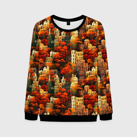 Мужской свитшот 3D с принтом Осенний вечерний город в Курске, 100% полиэстер с мягким внутренним слоем | круглый вырез горловины, мягкая резинка на манжетах и поясе, свободная посадка по фигуре | 