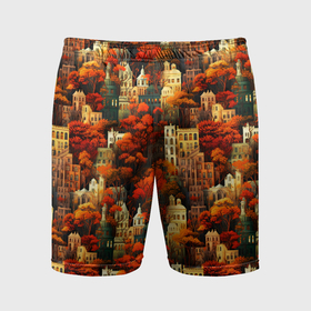 Мужские шорты спортивные с принтом Осенний вечерний город в Курске,  |  | Тематика изображения на принте: 