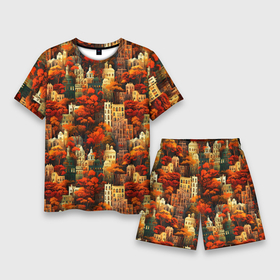 Мужской костюм с шортами 3D с принтом Осенний вечерний город в Курске,  |  | Тематика изображения на принте: 