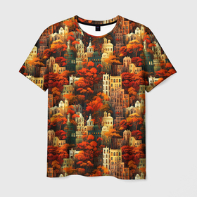 Мужская футболка 3D с принтом Осенний вечерний город в Санкт-Петербурге, 100% полиэфир | прямой крой, круглый вырез горловины, длина до линии бедер | 