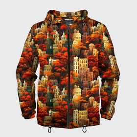 Мужская ветровка 3D с принтом Осенний вечерний город в Санкт-Петербурге, 100% полиэстер | подол и капюшон оформлены резинкой с фиксаторами, два кармана без застежек по бокам, один потайной карман на груди | 