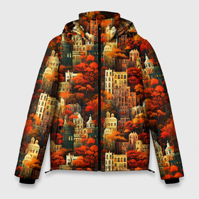 Мужская зимняя куртка 3D с принтом Осенний вечерний город в Курске, верх — 100% полиэстер; подкладка — 100% полиэстер; утеплитель — 100% полиэстер | длина ниже бедра, свободный силуэт Оверсайз. Есть воротник-стойка, отстегивающийся капюшон и ветрозащитная планка. 

Боковые карманы с листочкой на кнопках и внутренний карман на молнии. | 