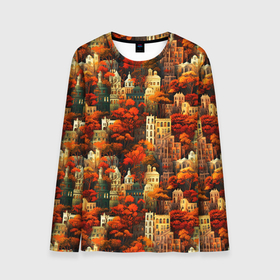 Мужской лонгслив 3D с принтом Осенний вечерний город в Санкт-Петербурге, 100% полиэстер | длинные рукава, круглый вырез горловины, полуприлегающий силуэт | 