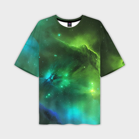 Мужская футболка oversize 3D с принтом Бескрайний космос зелёный в Санкт-Петербурге,  |  | Тематика изображения на принте: 