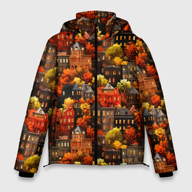 Мужская зимняя куртка 3D с принтом Осенний город на горе в Санкт-Петербурге, верх — 100% полиэстер; подкладка — 100% полиэстер; утеплитель — 100% полиэстер | длина ниже бедра, свободный силуэт Оверсайз. Есть воротник-стойка, отстегивающийся капюшон и ветрозащитная планка. 

Боковые карманы с листочкой на кнопках и внутренний карман на молнии. | 