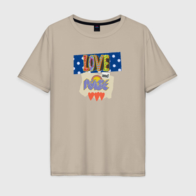 Мужская футболка хлопок Oversize с принтом Любовь и мир , 100% хлопок | свободный крой, круглый ворот, “спинка” длиннее передней части | 
