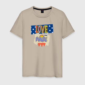 Мужская футболка хлопок с принтом Любовь и мир , 100% хлопок | прямой крой, круглый вырез горловины, длина до линии бедер, слегка спущенное плечо. | 