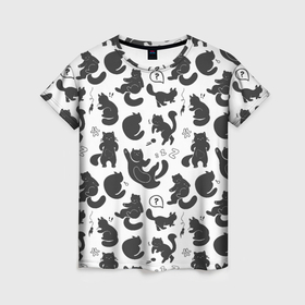 Женская футболка 3D с принтом Эмоциональные черно белые коты в Рязани, 100% полиэфир ( синтетическое хлопкоподобное полотно) | прямой крой, круглый вырез горловины, длина до линии бедер | 