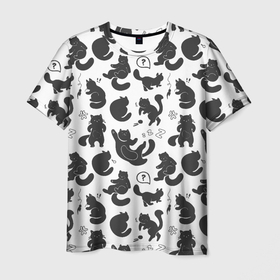 Мужская футболка 3D с принтом Эмоциональные черно белые коты в Курске, 100% полиэфир | прямой крой, круглый вырез горловины, длина до линии бедер | Тематика изображения на принте: 