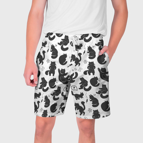 Мужские шорты 3D с принтом Эмоциональные черно белые коты в Тюмени,  полиэстер 100% | прямой крой, два кармана без застежек по бокам. Мягкая трикотажная резинка на поясе, внутри которой широкие завязки. Длина чуть выше колен | 
