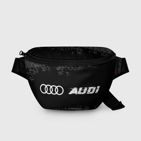 Поясная сумка 3D с принтом Audi speed на темном фоне со следами шин по горизонтали в Тюмени, 100% полиэстер | плотная ткань, ремень с регулируемой длиной, внутри несколько карманов для мелочей, основное отделение и карман с обратной стороны сумки застегиваются на молнию | 