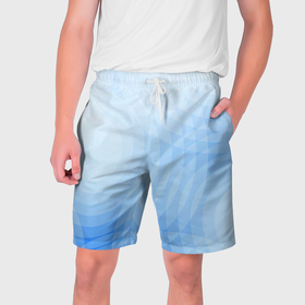 Мужские шорты 3D с принтом Абстракция с голубыми кругами в Курске,  полиэстер 100% | прямой крой, два кармана без застежек по бокам. Мягкая трикотажная резинка на поясе, внутри которой широкие завязки. Длина чуть выше колен | 