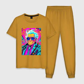 Мужская пижама хлопок с принтом Пожилой Левик в Тюмени, 100% хлопок | брюки и футболка прямого кроя, без карманов, на брюках мягкая резинка на поясе и по низу штанин
 | 
