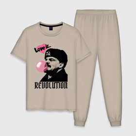 Мужская пижама хлопок с принтом Ленин любовь и революция в Белгороде, 100% хлопок | брюки и футболка прямого кроя, без карманов, на брюках мягкая резинка на поясе и по низу штанин
 | 
