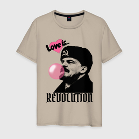 Мужская футболка хлопок с принтом Ленин любовь и революция в Санкт-Петербурге, 100% хлопок | прямой крой, круглый вырез горловины, длина до линии бедер, слегка спущенное плечо. | 