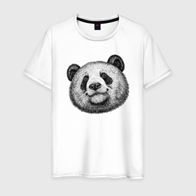 Мужская футболка хлопок с принтом Голова панды в Екатеринбурге, 100% хлопок | прямой крой, круглый вырез горловины, длина до линии бедер, слегка спущенное плечо. | 