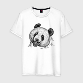 Мужская футболка хлопок с принтом Голова гигантской панды в Екатеринбурге, 100% хлопок | прямой крой, круглый вырез горловины, длина до линии бедер, слегка спущенное плечо. | 