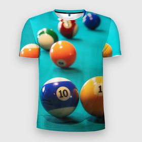 Мужская футболка 3D Slim с принтом Бильярдные шары в Кировске, 100% полиэстер с улучшенными характеристиками | приталенный силуэт, круглая горловина, широкие плечи, сужается к линии бедра | 